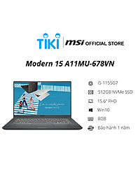 Laptop MSI Modern 15 A11MU-678VN (Core i5-1155G7 8GB/512GB SSD/ 15.6″ FHD/WIN10) Hàng chính hãng
