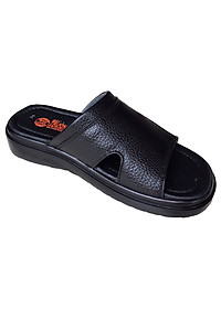 Dép quai ngang nam Trường Hải da bò cao cấp mềm mại không bong tróc màu đen đế PU siêu nhẹ cao 5cm QN025