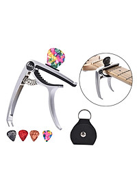 3in1 Alloy Universal Guitar Capo with 5 Picks and Leather Pick Holder for Acoustic Guitars Electric Guitar Ukuleles Mandolins Bass Guitars