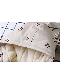 Áo khoác cho bé gái 4-14 tuổi hình quả chery bên trong lót lông ấm áp