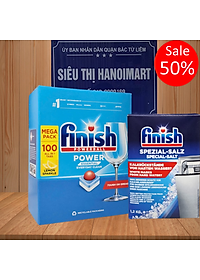 Viên rửa bát Finish 150 viên + Muối rửa bát Finish 1,2kg dành cho máy rửa bát