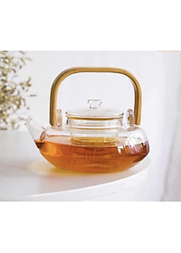 BỘ ẤM CHÉN PHA TRÀ THỦY TINH TAY GỖ KÈM KHAY TRE - ANTH680