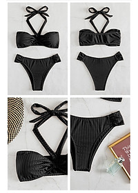 Bikini đồ bơi nữ 2 mảnh dây đeo cổ Bassi tam giác quần lọt khe