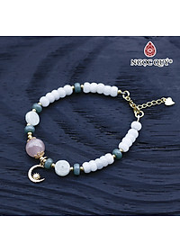 Vòng cẩm thạch phỉ thúy phối thạch anh hồng charm bạc mạ vàng - Ngọc Quý Gemstones