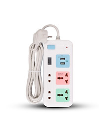 Ổ Cắm Nối Dài Cổng USB Comet CES4223 2500W dây dài 3m, 4 lỗ cắm, 2 cổng sạc USB, 1 công tắc