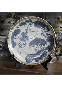 Đĩa Cảnh Men Rạn Bát Tràng Bọc Đồng Cao Cấp 35cm