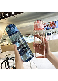 Bình Đựng Nước Nhựa Trong Thể Thao HELLO WATER Cute Dễ Thương 780ml Có Vạch Chia Và Quai Xách 