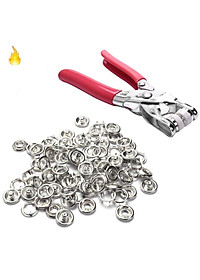 Cây Kìm Bấm Cúc Vành Áo Kim Loại Đa Năng Bộ Kìm Bấm Khuy Kèm 100 Cúc Bấm 9.5mm Thép Không Gỉ, Khoen Quần Áo Tiện Lợi
