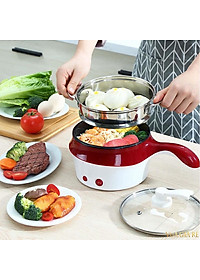 Ca Nấu Mì, Nồi Nấu Cơm Đa Năng Có Tay Cầm size 18cm – Nồi Lẩu Điện Mini Kèm Giá Hấp inox đa dụng