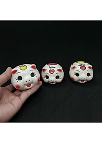 Combo 2 Con HEO ĐẤT Tiết Kiệm Gốm Men Sứ Bát Tràng cao cấp - Size MINI Màu TRẮNG SỮA, Heo Phong thủy Thu Hút Tài Lộc, May Mắn - Lợn Đất chưng bàn làm việc, bàn học, trang trí nội thất, giải hạn