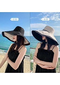 Mũ đẹp đi biển nón rộng vành chống nắng đội 2 mặt gấp gọn chống tia UV vành to thời trang Korea Chất liệu vải cotton 2 mặt thoáng mát  dona23062001