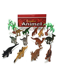 Bộ đồ chơi 12 mô hình khủng long mini Animal World 129 kèm cây trang trí (4x8 cm)