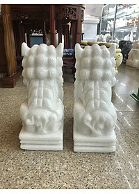 Cặp Kỳ Lân phong thủy gác cổng đá cẩm thạch trắng - Cao 30 cm