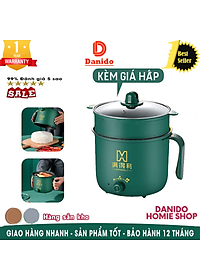 Nồi điện đa năng 1.3 Lít, nồi lẩu mini, ca nấu mì cao cấp 2 tầng - Nồi điện với 2 nấc nhiệt thế hệ mới có tay cầm - Hàng chính hãng D Danido (Logo hình ngẫu nhiên)