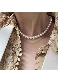 N389 vòng cổ hạt Trai, dây chuyền hạt bẹt choker 40cm hạt nhiều kích cỡ nhiều kiểu dáng sang trọng cho nữ