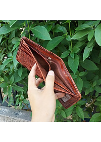 Ví Nam Da Cá Sấu. Ví 2 Mặt Đan Viền Thủ Công - Dáng Ngang Dễ Sử Dụng