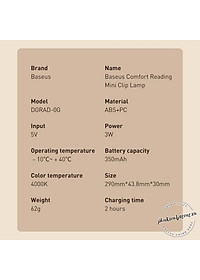 Đèn đọc sách kẹp bàn BASEUS Comfort Reading Mini Clip Lamp không dây cảm ứng