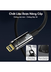 Cáp Tự Ngắt BASEUS Explorer Series Typc-C to iP Sạc Nhanh 20W, Đầu Cáp Trong Suốt Đèn LED báo Sạc Dây Bện Nylon - Hàng Chính Hãng