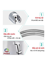 Vòi Xịt Vệ Sinh Bồn Cầu Toilet Trong Nhà Tắm Tăng Áp Pimisi Chịu Áp Lực Nước - Mạ Xi Inox Sáng Bóng Từ Tay Xịt Và Dây Mềm Cao Cấp | Hàng Chính Hãng