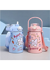 Bình Nước Giữ Nhiệt Cute 800ml Chất Liệu Inox 304 Giữ Nhiệt Không Gỉ Nóng Lạnh 24 Giờ Kèm Ống Hút Và Sticker - Hàng Loại 1 - Chính Hãng MINIIN