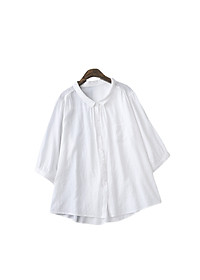 Áo sơ mi kiểu tay lỡ cổ đức, chất liệu Đũi tơ mềm mát, thấm hút mồ hôi, áo kiểu nữ dễ thương, NeSa Shop AT12