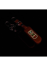 Cho xe Mazda, bao da chìa khóa 3 nút dạ quang kiêm móc khóa chất liệu da, Inox MIHOCO Mazda 3N/ Hành chính hãng