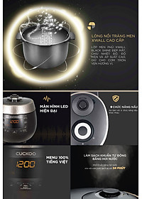 Nồi cơm điện tử áp suất Cuckoo 1.8 lít CRP-R1000F màu đen - lòng nồi chống dính cao cấp phủ Xwall Diamond -Sản xuất tại Hàn Quốc - bản Quốc Tế tiếng Anh - Hàng chính hãng Cuckoo Việt Nam