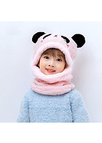 Mũ len nữ lông cừu liền khăn cổ tai gấu ấm áp mùa đông - mu len nu lien khan co