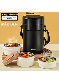 Lồng cơm giữ nhiệt, hộp cơm văn phòng Mitomo LCH-7086, cặp lồng chia 3 ngăn chất liệu inox 304