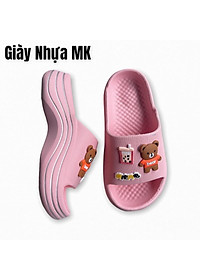 Dép Bánh Mì Nữ Gợn Sóng Đế Độn 7cm Tăng Chiều Cao Đính Sticker Gấu Siêu Cute Hàng Cao Cấp – DL161
