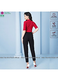 Quần baggy nữ Hiền Trần BOUTIQUE cạp cao form dáng đẹp đồ công sở đai vải vuông cúc lệch