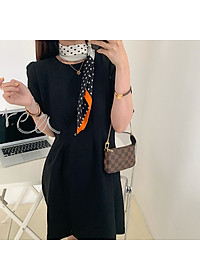 Khăn lụa vuông phong cách Nhật Bản phối kẻ chấm bi dễ thương AKL93