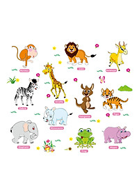 Decal dán tường dán kính Các con vật bằng tiếng anh cho bé AM9215