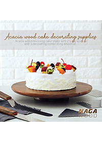 Bàn xoay làm bánh kem bằng gỗ 33cm, Kèm Bộ dao chà láng, dùng làm bánh gato, trang trí tiệc cưới, sinh nhật 