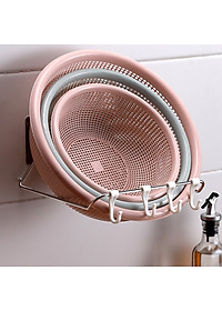 Giá Treo Rổ Rá, Thau Chậu và Dụng Cụ Bếp Dán Tường Không Khoan Đục Kèm 4 Móc Treo Đồ Tiện Lợi MTC1