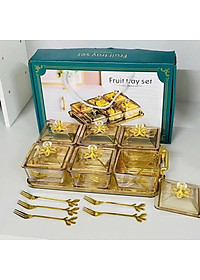 Khay Đựng Mứt Tết 6 Hũ Thủy Tinh Sang Trọng Cao Cấp, Hũ Đựng Bánh Kẹo, Các Loại Hạt - Thố Thủy Tinh Đựng Bánh Kẹo- HÀNG CHÍNH HÃNG MINIIN