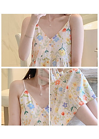Váy 2 dây cho nữ mặc nhà vải lanh mềm mát, dáng xòe, nhiều họa tiết, freesize từ 45 đến 75 kg