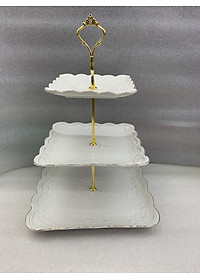 KHAY SỨ ĐỰNG BÁNH KẸO HOA QUẢ 3 TẦNG TRẮNG HOA DẬP NỔI - ANTH618