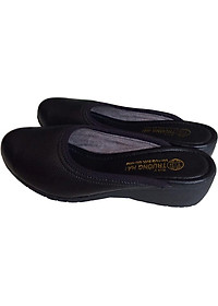 Dép bít mũi nữ Trường Hải đế xuồng cao 4cm da bò thật mềm mại BM177