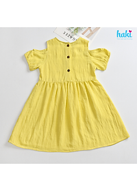Váy bé gái_đầm cộc tay hở vai chính hãng HAKI, váy mùa hè cho bé, đầm trẻ em, váy thiết kế cho bé 10-27kg HK521