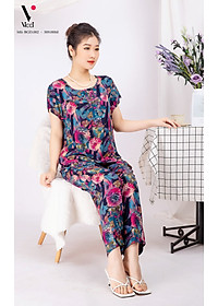 Bộ đồ nữ mặc nhà trung niên cho các bà, các mẹ - Bộ đồ ngủ Tole (lanh) - Bộ mặc nhà trung niên vải lanh (tole) Vicci BGD.082, thiết kế áo cộc tay phối quần dài in hoạ tiết (Màu 1-2-4)