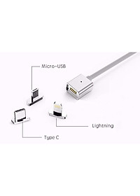 Cáp sạc điện thoại từ tính nam châm hít Type C, iphone, samsung 3 đầu