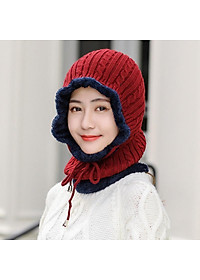 Mũ len lót lông trùm cổ siêu ấm mùa đông rét đậm thích hợp cả nam và nữ - Mu len lot long trum co