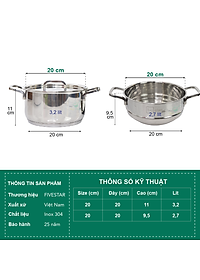 Bộ Nồi Xửng Hấp Inox 304 Fivestar (20cm)