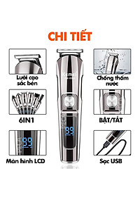 Tông đơ cắt tóc đa năng 11in1 Kemei KM-8508 nhiều đầu thay thế dùng cắt tóc, chấn viền, cạo râu, cạo lông, tỉa lông mũi, cạo chân mày,...có màn hình LED hiển thị điều chỉnh 2 mức tốc độ sạc nhanh 2h