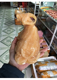 Tượng con trâu giáp phong thủy đá ngọc hoàng long bàn làm việc - Dài 15 cm