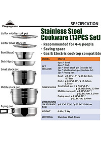 Bộ nồi nấu ăn dã ngoại bằng thép không rỉ Campingmoon Cookware MC-210 (6 người)