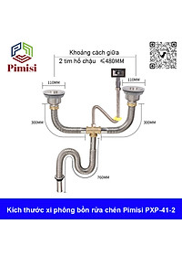 Xi Phông Chậu Rửa Bát 2 Hố Pimisi PXP-31-2 Inox Cao Cấp Kiểu Chun Uốn - Kim Loại Bẻ Cong Được, Thoát Nước Nhanh, Dùng Để Xả Thải Nước Bồn Rửa Chén 2 Hộc Thu 110 Inox 304, Chống Mùi Hôi Và Côn Trùng Gián, Chuột Cắn Phá - Có Đầu Thoát Tràn | Hàng Chính Hãng