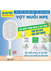 Vợt muỗi MPE VM1 thông minh 2 in 1 tích hợp chức năng tự động bắt muỗi, cổng sạc USB, có đèn led báo - Hàng chính hãng