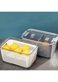 Hộp Đựng Thực Phẩm dễ dàng bảo quản rau củ để Tủ Lạnh 2 Lớp Có Lỗ Thoát Nước, Có Khóa Thoát Khí - Hàng Loại 1 